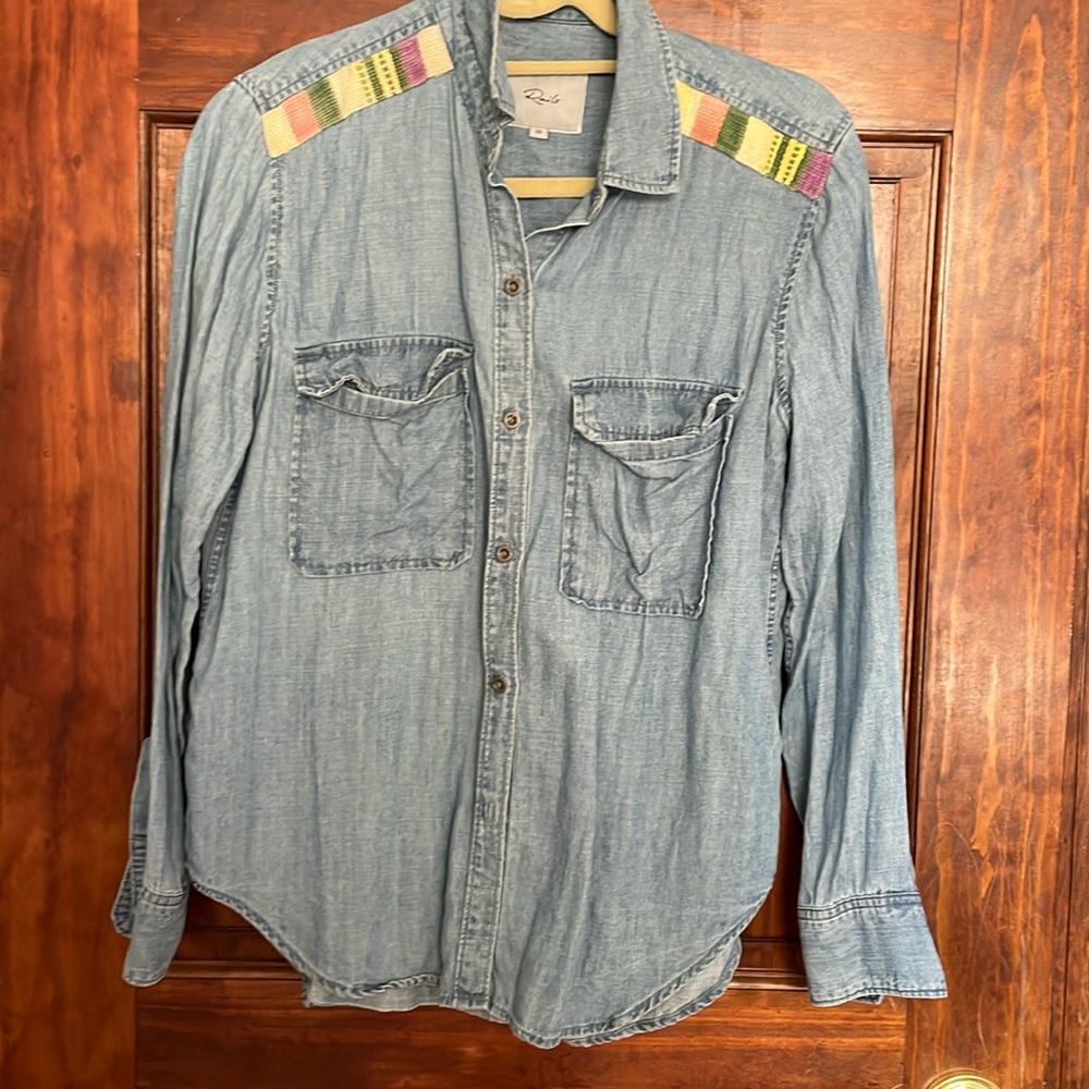 Rails denim button down shirt with shoulder embroidery